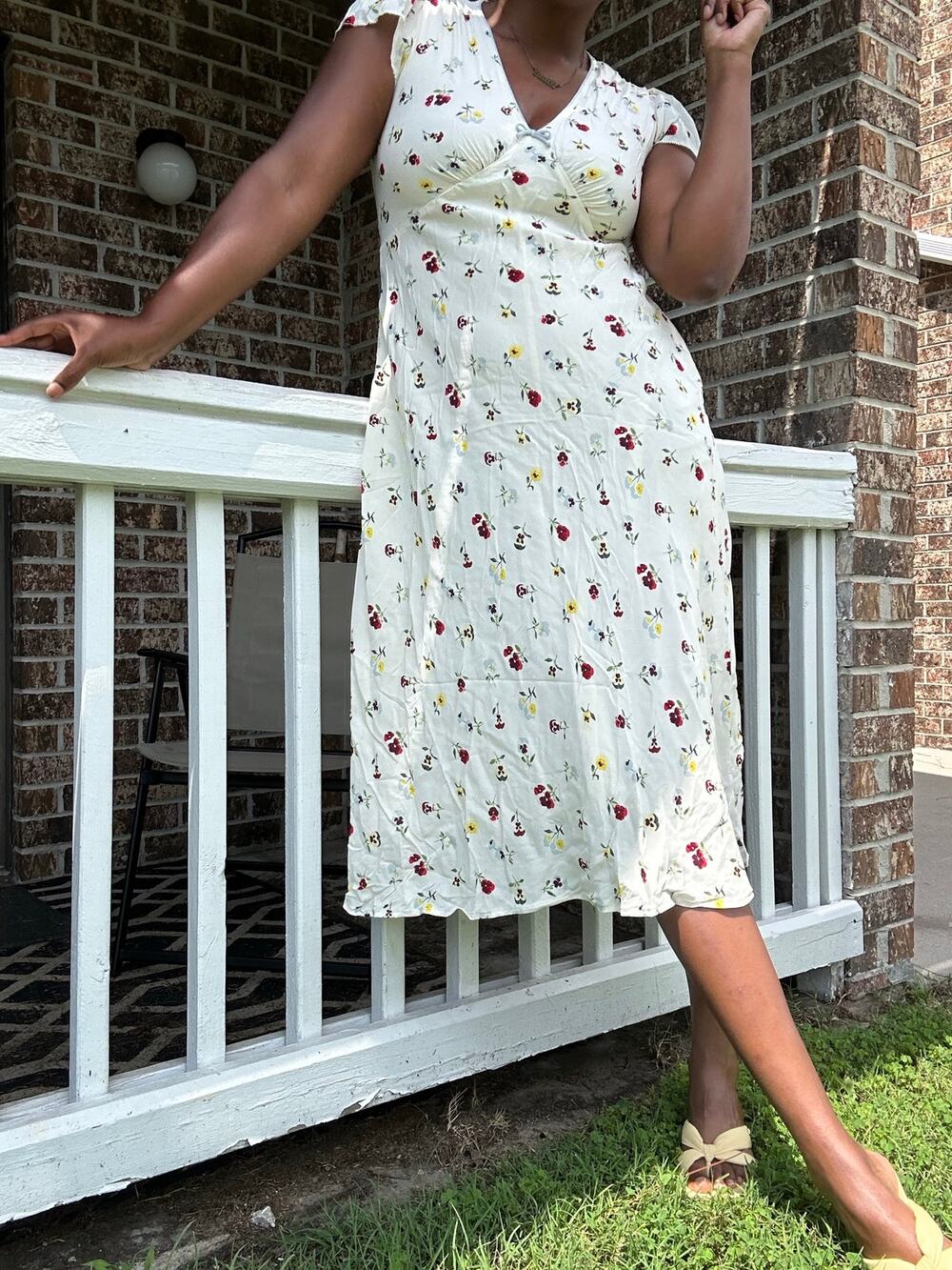 Gap x Doen Ivory Beige Floral Midi Dress Size 8